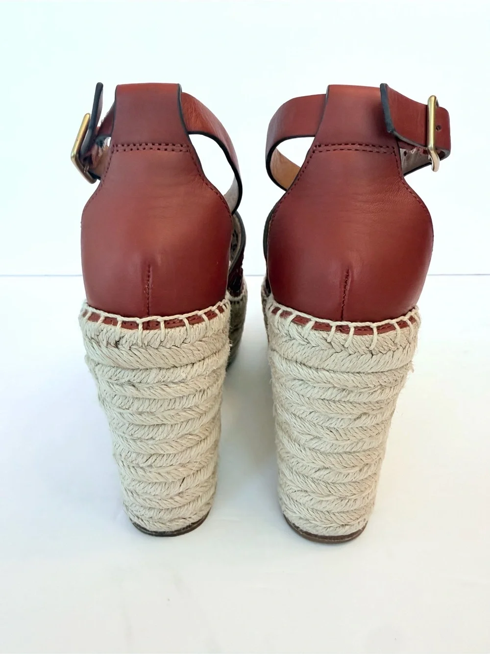 Tory Burch leather basket weave espadrille platform sandals, size 7
